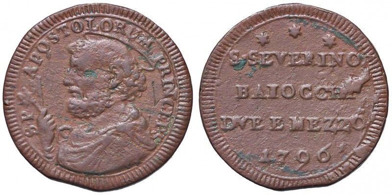 ZECCHE ITALIANE - SAN SEVERINO - Pio VI (1775-1799) - Sampietrino 1796 Munt. 405...