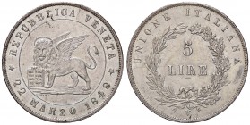 ZECCHE ITALIANE - VENEZIA - Governo Provvisorio (1848-1849) - 5 Lire 1848 - 22 Marzo Pag. 177; Mont. 90 AG
qFDC