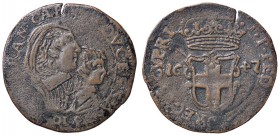 SAVOIA - Carlo Emanuele II, reggenza (1638-1648) - 5 Soldi 1647 - Busti del Duca e della Reggente accollati a d. /R Stemma semplice in cartella corona...