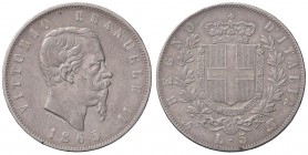 SAVOIA - Vittorio Emanuele II Re d'Italia (1861-1878) - 5 Lire 1865 N Pag. 486; Mont. 168 R AG Segno al ciglio
qBB
