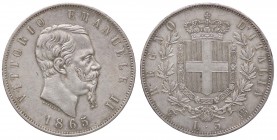 SAVOIA - Vittorio Emanuele II Re d'Italia (1861-1878) - 5 Lire 1865 T Pag. 487; Mont. 167 R AG Colpetti
qSPL