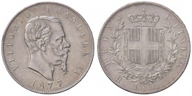 SAVOIA - Vittorio Emanuele II Re d'Italia (1861-1878) - 5 Lire 1877 R Pag. 502; Mont. 189 AG Colpetti
BB/BB+