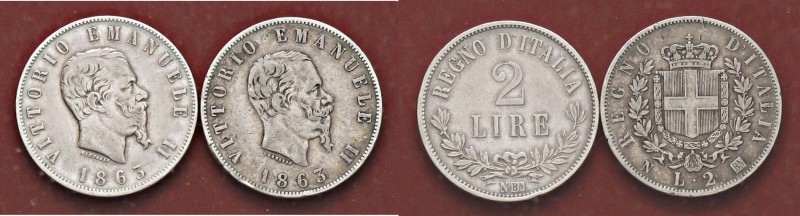 SAVOIA - Vittorio Emanuele II Re d'Italia (1861-1878) - 2 Lire 1863 N Valore e S...