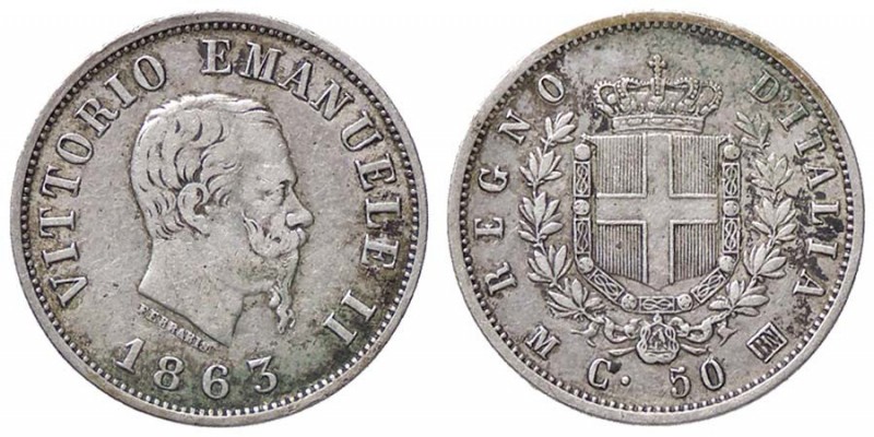 SAVOIA - Vittorio Emanuele II Re d'Italia (1861-1878) - 50 Centesimi 1863 M Stem...