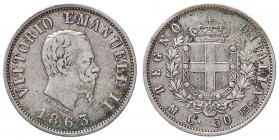 SAVOIA - Vittorio Emanuele II Re d'Italia (1861-1878) - 50 Centesimi 1863 M Stemma Pag. 525; Mont. 215 NC AG
MB-BB