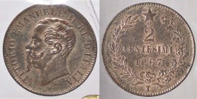 SAVOIA - Vittorio Emanuele II Re d'Italia (1861-1878) - 2 Centesimi 1867 T Pag. 561; Mont. 257 R CU Ex Inasta 31, lotto 4467 - Sigillata con il cartel...