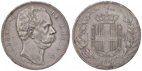 SAVOIA - Umberto I (1878-1900) - 5 Lire 1879 Pag. 590; Mont. 33 AG Segni al D/
BB+