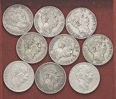 SAVOIA - Umberto I (1878-1900) - 2 Lire 1881÷1899 Mont. 35÷45 R AG serie delle 10 monete Manca il 1898
MB+÷BB+