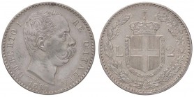 SAVOIA - Umberto I (1878-1900) - 2 Lire 1887 Pag. 597; Mont. 42 AG Tracce di pulitura al D/
qSPL/SPL