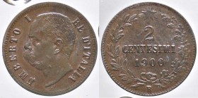 SAVOIA - Umberto I (1878-1900) - 2 Centesimi 1900 Pag. 624a; Mont. 73 CU S senza punto Ex asta Nomisma 43, lotto 1941 - Sigillata con il cartellino de...