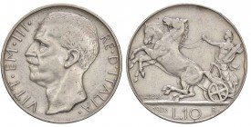 SAVOIA - Vittorio Emanuele III (1900-1943) - 10 Lire 1926 Biga Pag. 691; Mont. 87 R AG Bordo stretto Colpetto
qBB