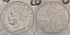 SAVOIA - Vittorio Emanuele III (1900-1943) - 5 Lire 1911 Cinquantenario Pag. 707; Mont. 110 R AG Sigillata Massimo Ronchi
BB-SPL