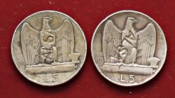 SAVOIA - Vittorio Emanuele III (1900-1943) - 5 Lire 1930 Aquiletta (AG g. 4,17) Lotto di 2 falsi d'epoca (gr. 4,2)
MB÷qBB