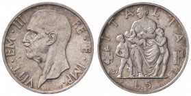 SAVOIA - Vittorio Emanuele III (1900-1943) - 5 Lire 1937 XV Fecondità Pag. 720; Mont. 134 R AG Colpetto
SPL+
