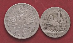 SAVOIA - Vittorio Emanuele III (1900-1943) - 2 Lire 1905 Aquila Pag. 729; Mont. 144 AG Assieme a lira 1908 - Lotto di 2 monete
MB÷BB