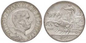 SAVOIA - Vittorio Emanuele III (1900-1943) - 2 Lire 1908 Quadriga lenta Pag. 732; Mont. 147 AG
qFDC/FDC