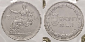 SAVOIA - Vittorio Emanuele III (1900-1943) - Lira 1924 Italia Mont. 206bis RRRR NI Asse spostato di 15 Ex Inasta 60, lotto 5713 - Sigillata Inasta con...