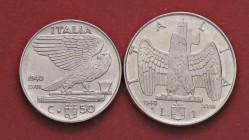SAVOIA - Vittorio Emanuele III (1900-1943) - Lira 1940 XVIII Impero Pag. 794; Mont. 227 Ac antimagnetica Assieme a 50 centesimi 1940 - Lotto di 2 mone...