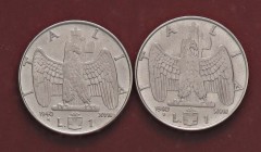 SAVOIA - Vittorio Emanuele III (1900-1943) - Lira 1940 XVIII Impero Mont. 227/228 Ac Magnetica e antimagnetica Lotto di 2 monete
qFDC÷FDC