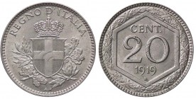 SAVOIA - Vittorio Emanuele III (1900-1943) - 20 Centesimi Esagono 1919 Pag. 851; Mont. 300 NI Bordo liscio Evidenti tracce della moneta sottostante
q...