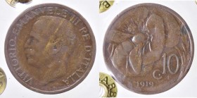 SAVOIA - Vittorio Emanuele III (1900-1943) - 10 Centesimi 1919 Ape Pag. 864; Mont. 328 RR CU Sigillata Numismatica Arona
qBB