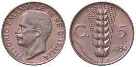 SAVOIA - Vittorio Emanuele III (1900-1943) - 5 Centesimi 1934 Spiga Pag. 913; Mont. 383 CU
FDC