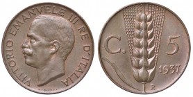 SAVOIA - Vittorio Emanuele III (1900-1943) - 5 Centesimi 1937 Spiga Pag. 916; Mont. 386 R CU
qFDC