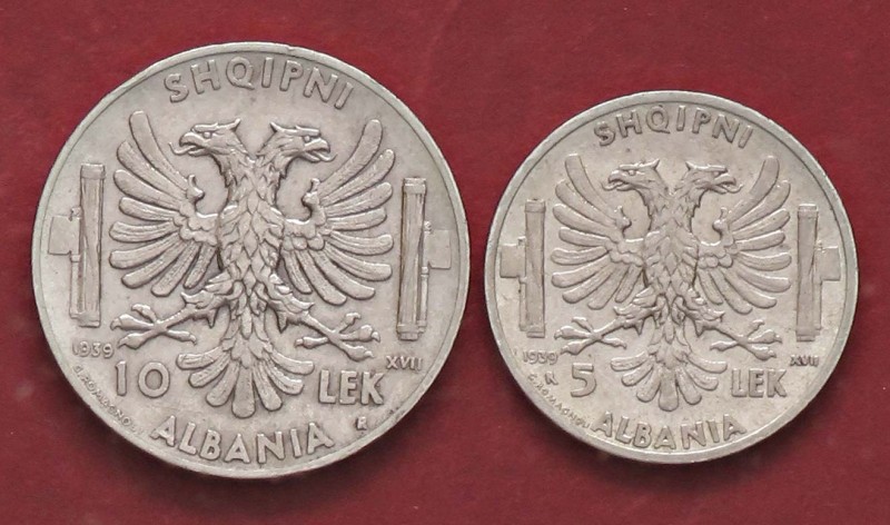 SAVOIA - Albania - 10 Lek 1939 XVII Pag. 991; Mont. 483 R AG Assieme al 5 lek - ...