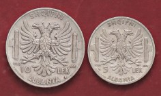 SAVOIA - Albania - 10 Lek 1939 XVII Pag. 991; Mont. 483 R AG Assieme al 5 lek - Lotto di 2 monete
BB÷SPL
