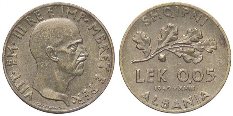 SAVOIA - Albania - 0,05 Lek 1940 XVIII Pag. 1007; Mont. 510 BR
SPL+