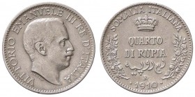 SAVOIA - Somalia - Quarto di Rupia 1910 Pag. 971; Mont. 455 R AG
BB/BB+