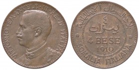 SAVOIA - Somalia - 4 Bese 1910 Pag. 974; Mont. 459 R CU Porosità
BB-SPL