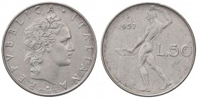 REPUBBLICA ITALIANA - Repubblica Italiana (monetazione in lire) (1946-2001) - 50 Lire 1957 Mont. 13 NC AC
SPL+/SPL