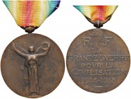 MEDAGLIE ESTERE - FRANCIA - Terza Repubblica (1870-1940) - Medaglia 1914-1918 - Interalleata per la vittoria della I guerra mondiale AE Opus: Morion Ø...