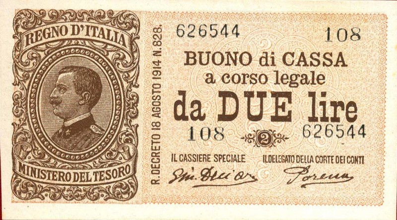 CARTAMONETA - BUONI DI CASSA - Vittorio Emanuele III (1900-1943) - 2 Lire 14/03/...