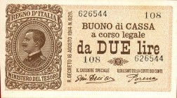 CARTAMONETA - BUONI DI CASSA - Vittorio Emanuele III (1900-1943) - 2 Lire 14/03/1920 - Serie 101-125 Alfa 33; Lireuro 7D R Giu. Dell'Ara/Porena
FDS