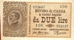 CARTAMONETA - BUONI DI CASSA - Vittorio Emanuele III (1900-1943) - 2 Lire 16/11/1922 - Serie 151-165 Alfa 35; Lireuro 7F R Giu. Dell'Ara/Porena Pieghe...