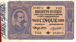 CARTAMONETA - BIGLIETTI DI STATO - Umberto I (1878-1900) - 5 Lire 25/10/1892 - Serie 651-1222 Alfa 47; Lireuro 10C RR Dell'Ara/Righetti; con matrice l...