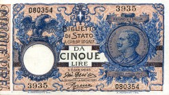 CARTAMONETA - BIGLIETTI DI STATO - Vittorio Emanuele III (1900-1943) - 5 Lire 29/07/1918 - Serie 3731-4750 Alfa 55; Lireuro 12E Giu. Dell'Ara/Porena
...
