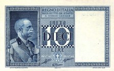 CARTAMONETA - BIGLIETTI DI STATO - Vittorio Emanuele III (1900-1943) - 10 Lire 1938 XVII - Impero Alfa 84; Lireuro 18B R Grassi/Collari/Porena
FDS
