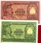 CARTAMONETA - BIGLIETTI DI STATO - Repubblica Italiana (monetazione in lire) (1946-2001) - 100 Lire - Italia elmata e 50 Lire 31/12/1951 Lireuro 24A e...