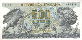 CARTAMONETA - BIGLIETTI DI STATO - Repubblica Italiana (monetazione in lire) (1946-2001) - 500 Lire - Aretusa 20/06/1966 Alfa 550; Lireuro 25A Stammat...