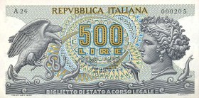 CARTAMONETA - BIGLIETTI DI STATO - Repubblica Italiana (monetazione in lire) (1946-2001) - 500 Lire - Aretusa 23/04/1975 Alfa 553; Lireuro 25D RRR Mic...