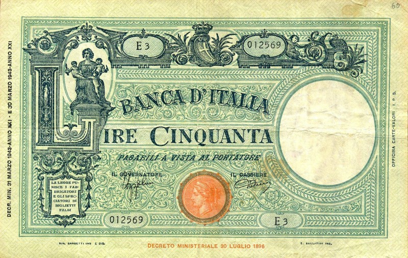 CARTAMONETA - BANCA d'ITALIA - Vittorio Emanuele III (1900-1943) - 50 Lire - Fas...