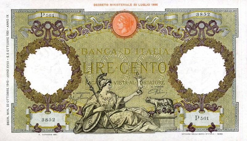 CARTAMONETA - BANCA d'ITALIA - Vittorio Emanuele III (1900-1943) - 100 Lire - Ca...