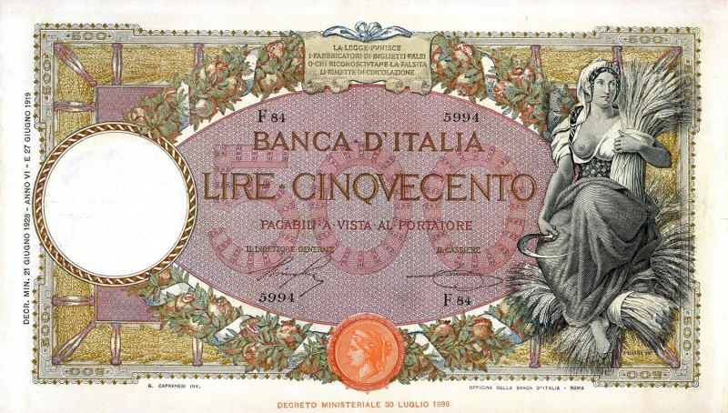 CARTAMONETA - BANCA d'ITALIA - Vittorio Emanuele III (1900-1943) - 500 Lire - Ca...