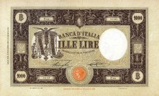CARTAMONETA - BANCA d'ITALIA - Vittorio Emanuele III (1900-1943) - 1.000 Lire - Barbetti (fascio) I° tipo 18/11/1926 Alfa 611; Lireuro 43B RR Stringhe...