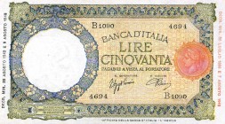 CARTAMONETA - BANCA d'ITALIA - Repubblica Sociale (1943-1945) - 50 Lire - Lupa 23/08/1943 - B.I. L'Aquila Alfa 257; Lireuro 11A RRR Azzolini/Urbini
q...