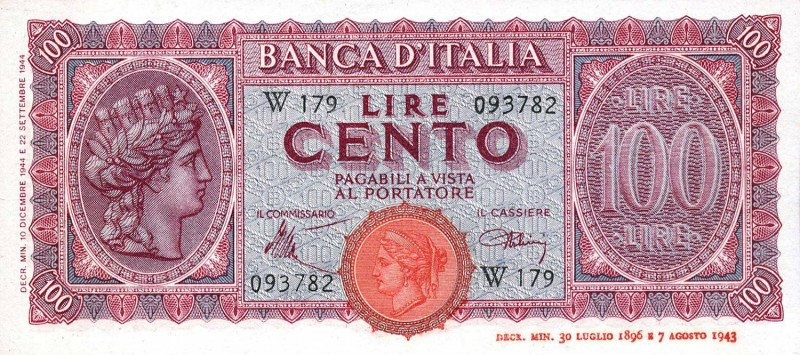 CARTAMONETA - BANCA d'ITALIA - Luogotenenza (1944-1946) - 100 Lire - Italia Turr...