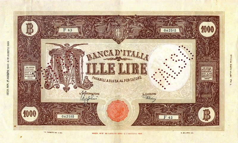 CARTAMONETA - BANCA d'ITALIA - Luogotenenza (1944-1946) - 1.000 Lire - Barbetti ...
